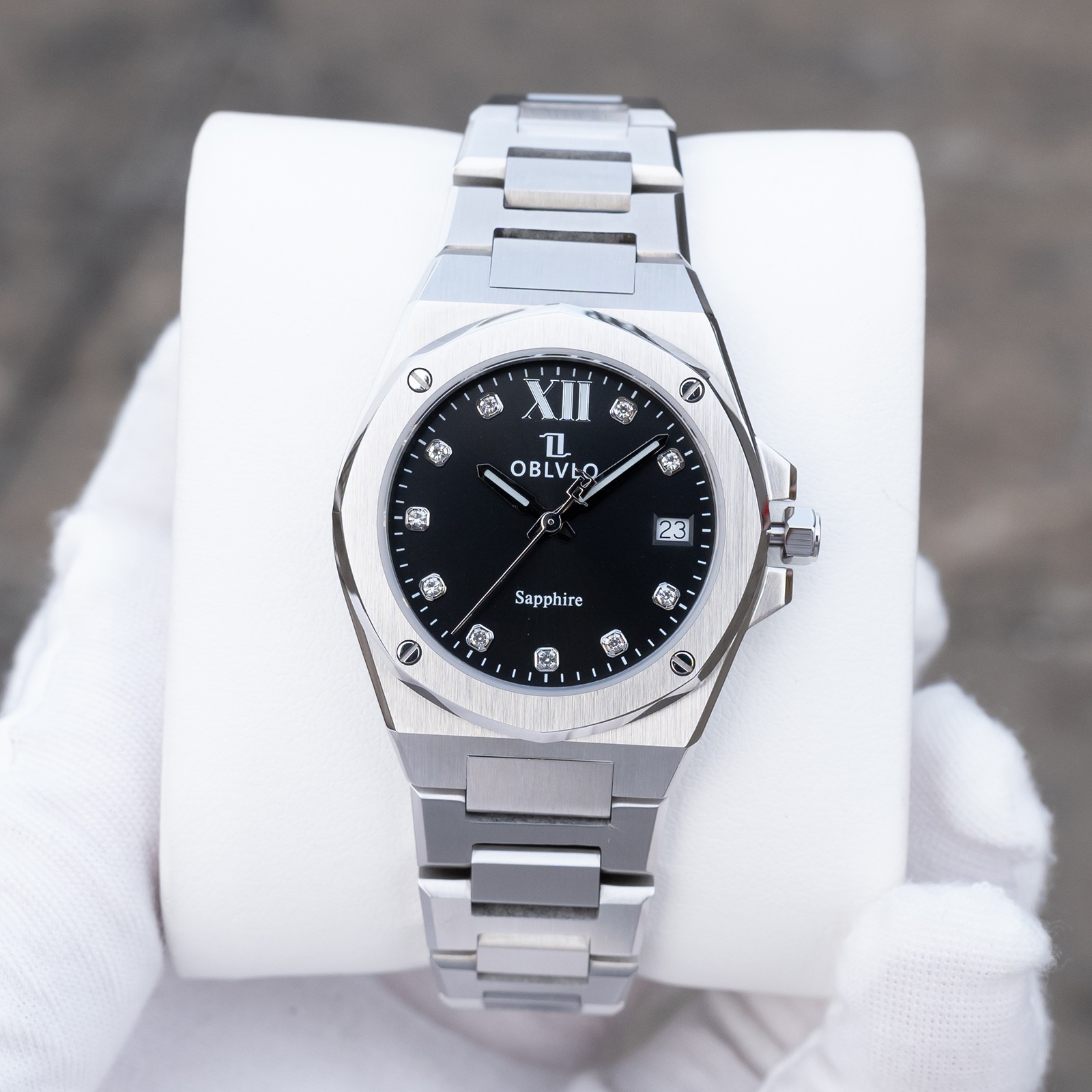 ĐỒNG HỒ CẶP ĐÔI OBLVLO AW-D SWISS QUARTZ CHÍNH HÃNG MÀU ĐEN LỊCH LÃM