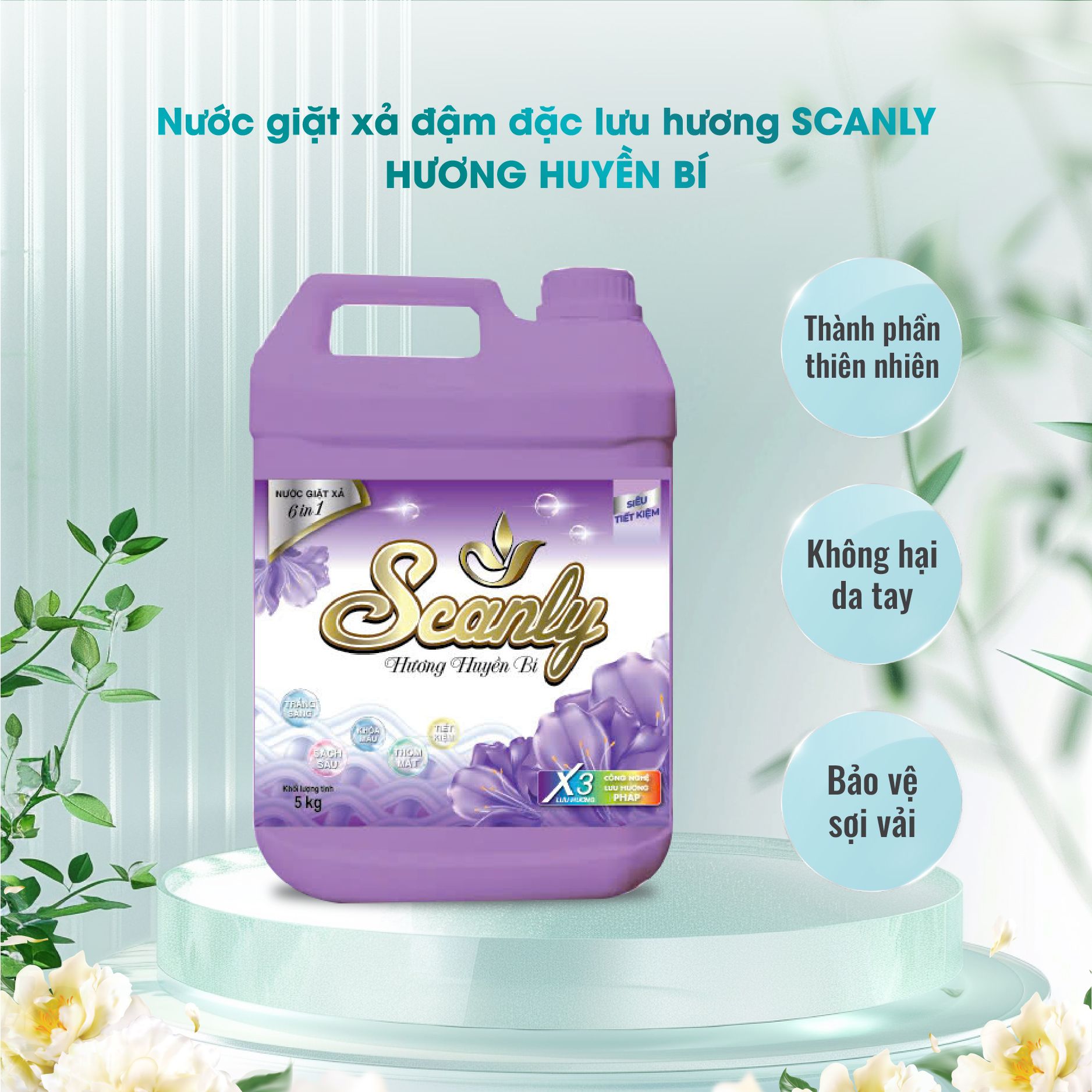 Nước Giặt xả hương Huyền Bí 6in1 Scanly giúp giữ màu bền bỉ, Thơm ngát cả ngày dài 5kg