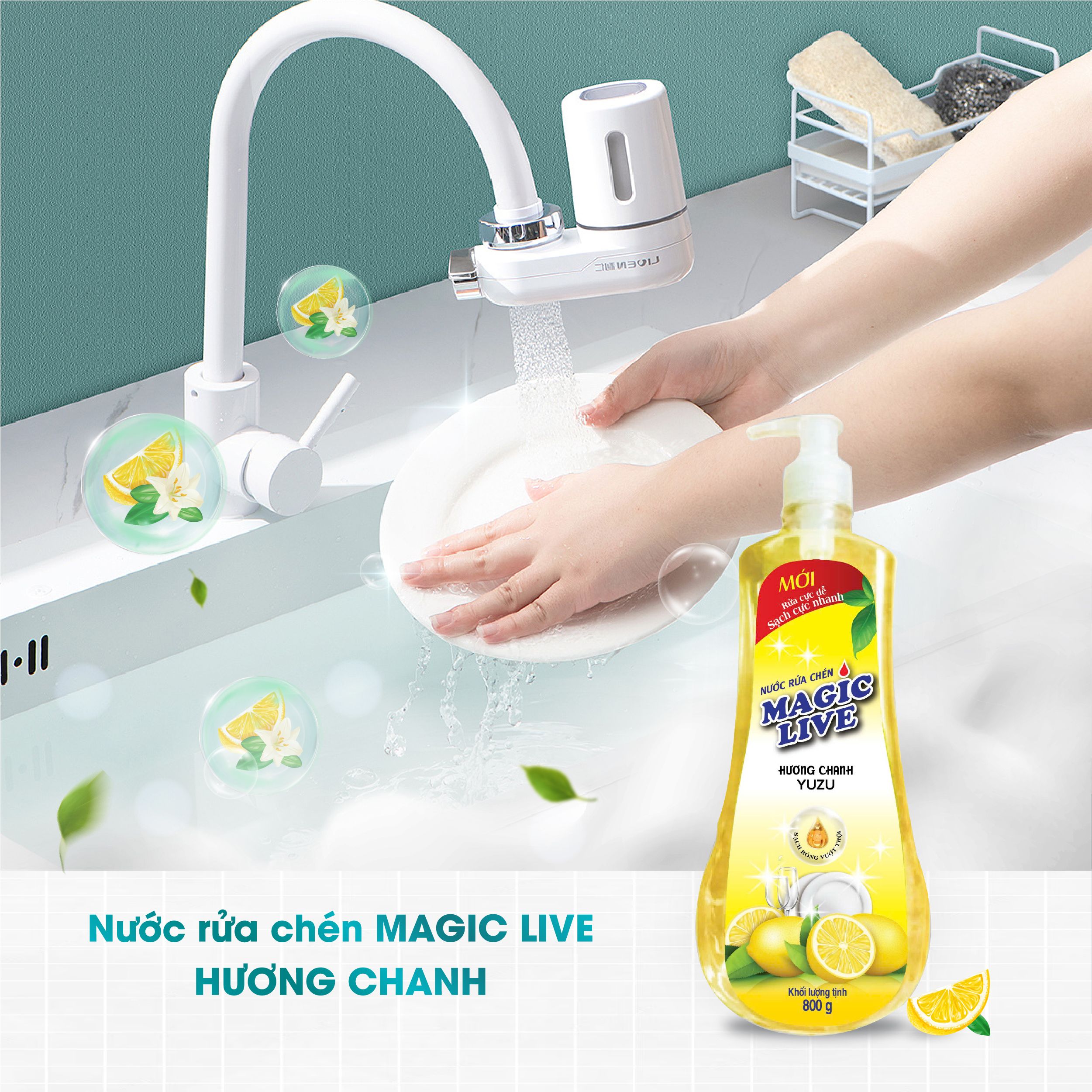 Nước rửa chén bát hương chanh sả Magic Live diệt 99% vi khuẩn, các mùi khó chịu