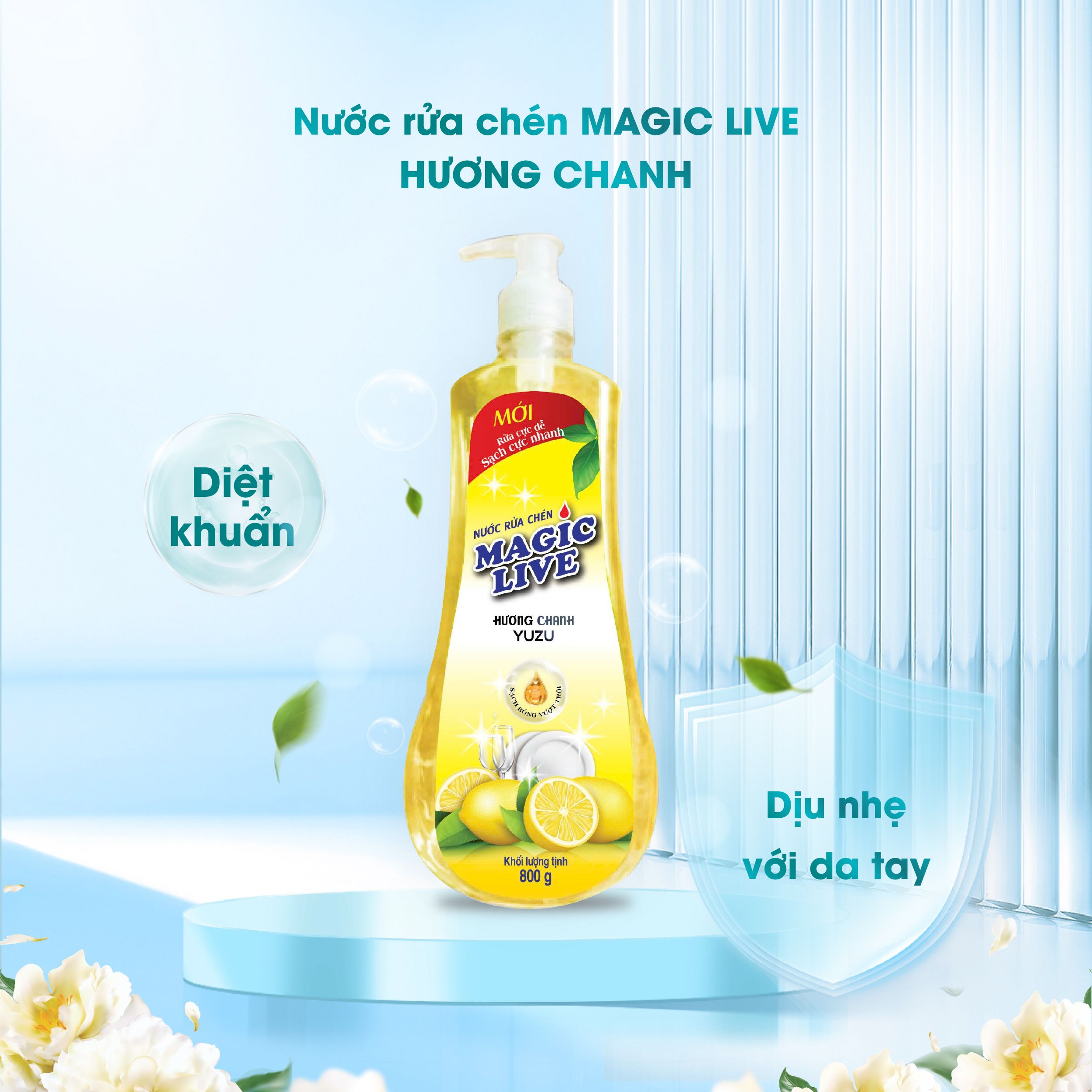 Nước rửa chén bát hương chanh sả Magic Live diệt 99% vi khuẩn, các mùi khó chịu