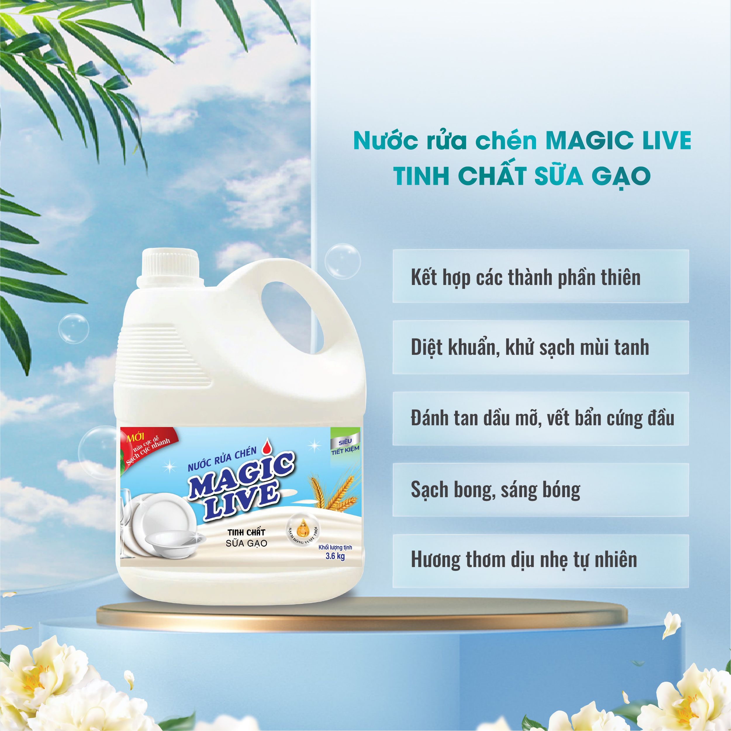 Nước rửa chén bát tinh chất gạo Magic Live diệt 99% vi khuẩn, các mùi khó chịu