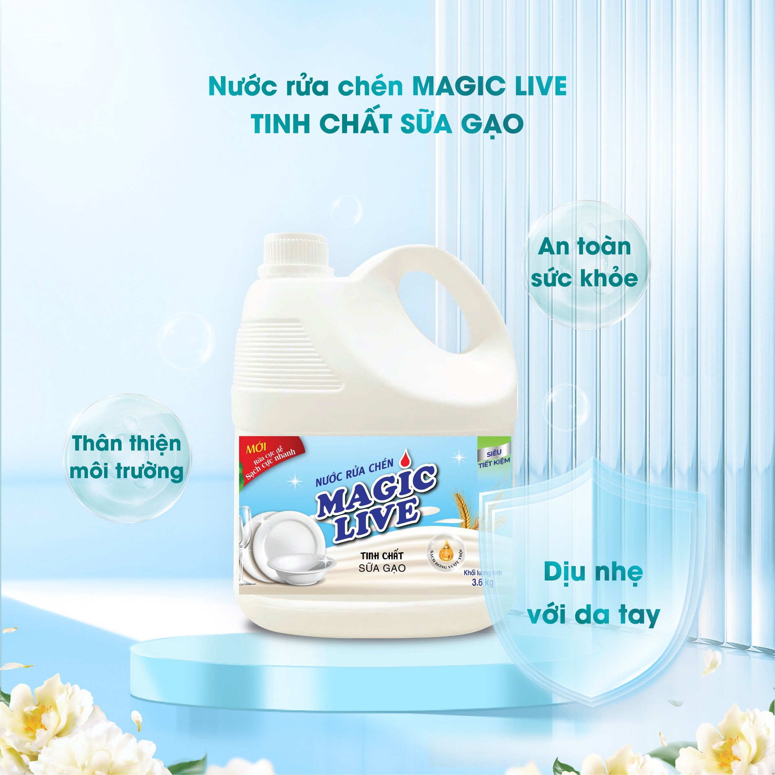 Nước rửa chén bát tinh chất gạo Magic Live diệt 99% vi khuẩn, các mùi khó chịu