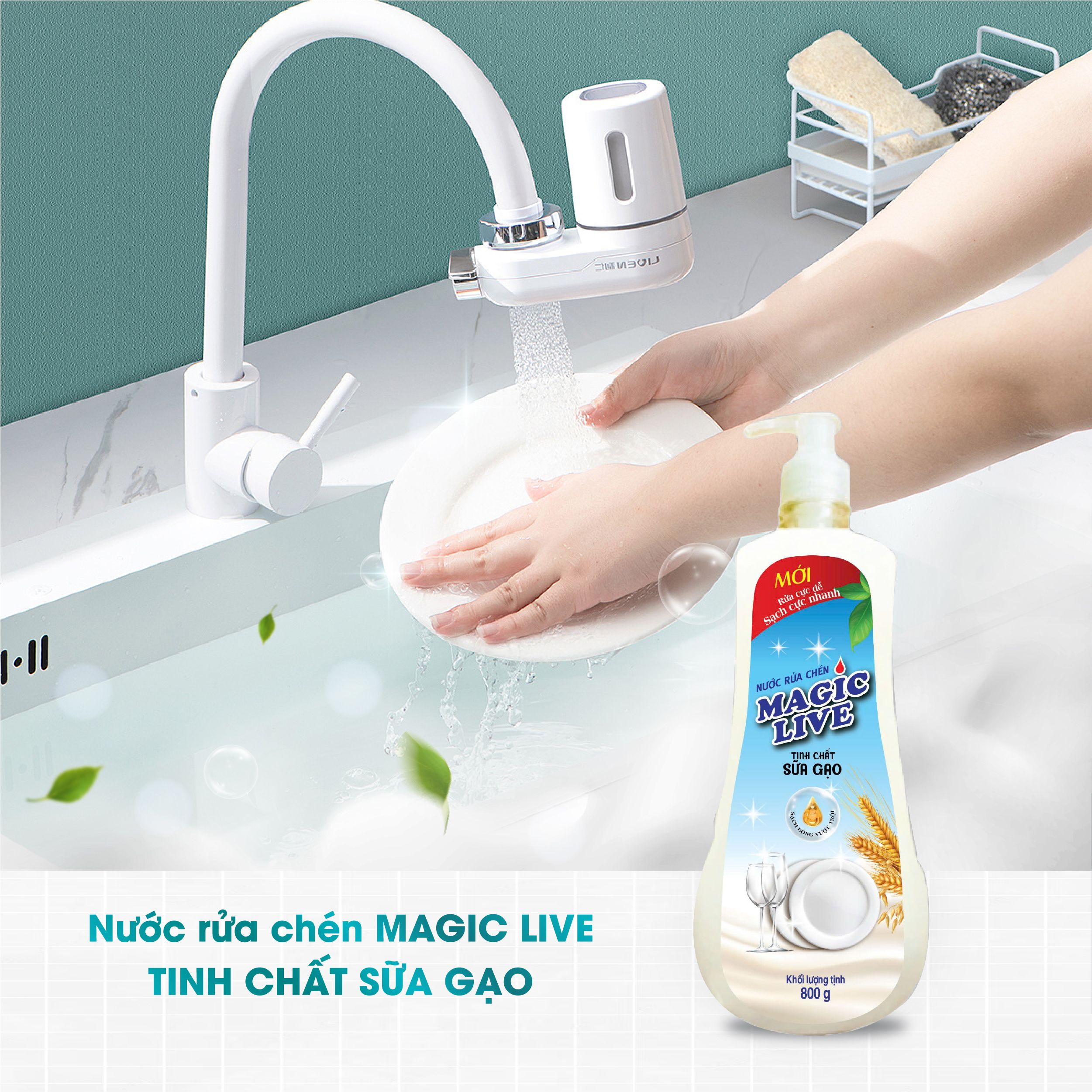 Nước rửa chén bát tinh chất gạo Magic Live diệt 99% vi khuẩn, các mùi khó chịu
