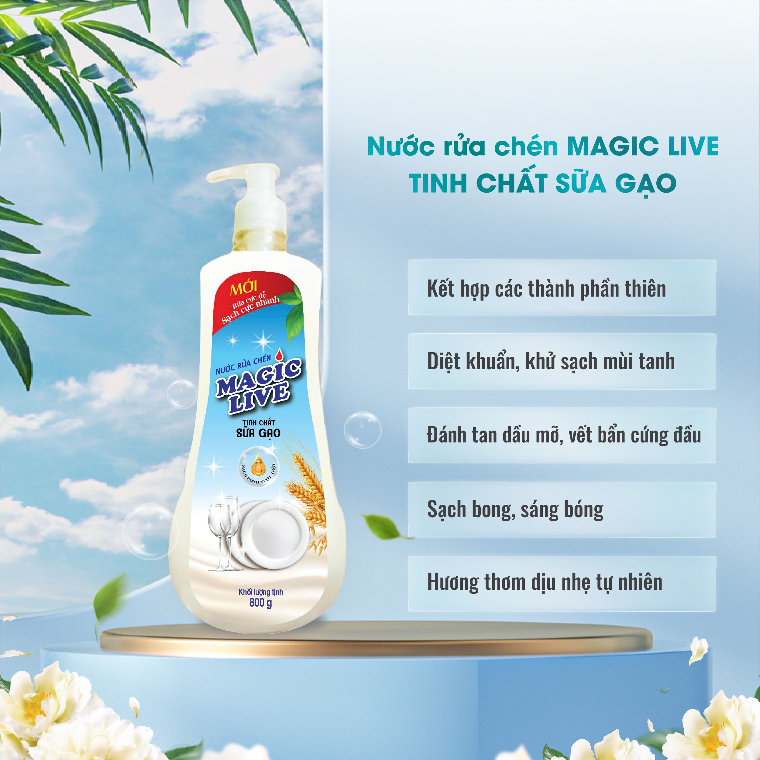 Nước rửa chén bát tinh chất gạo Magic Live diệt 99% vi khuẩn, các mùi khó chịu