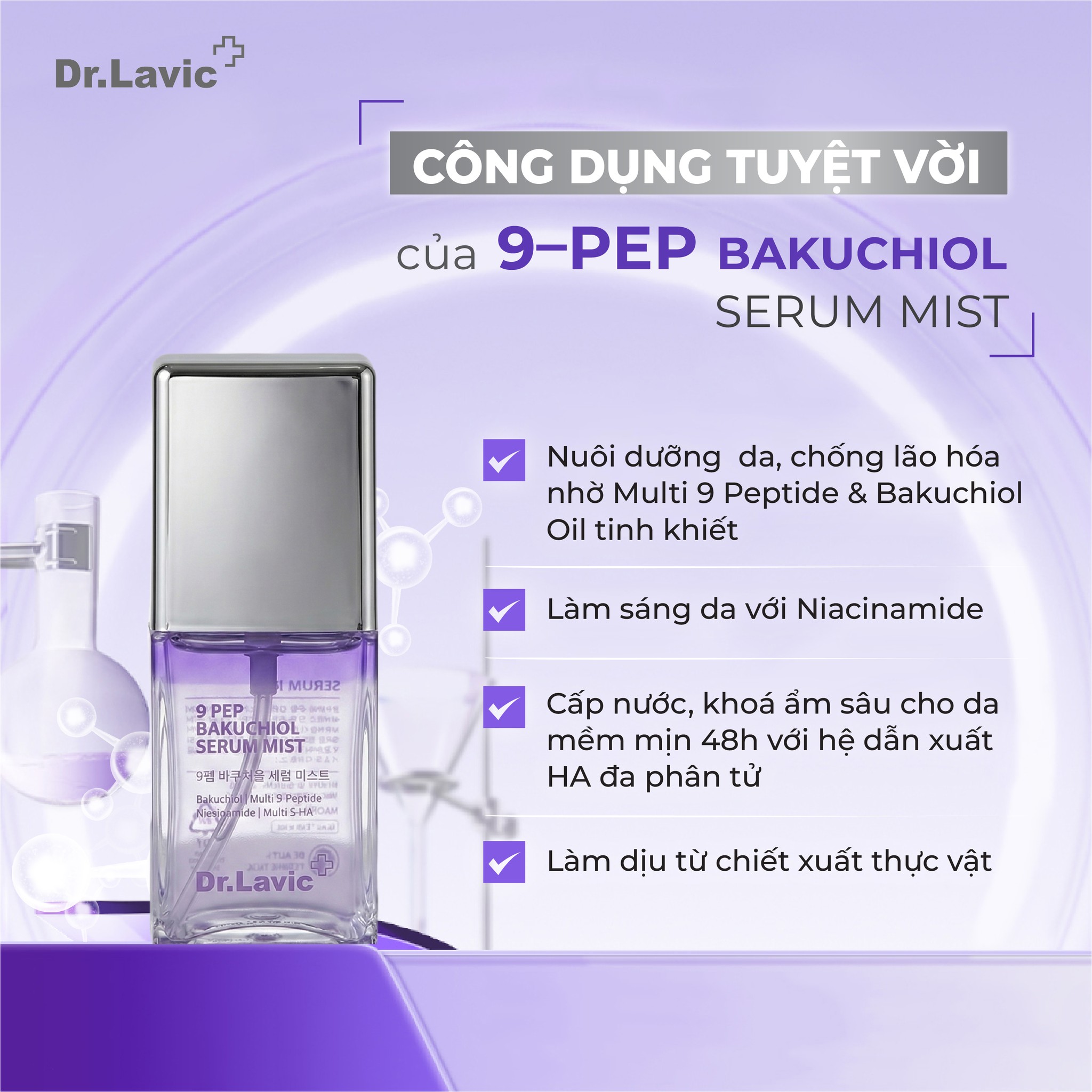 Xịt Serum Cấp Nước Dưỡng Ảm Sâu Bên Trong Da 9 PEP BAKUCHIOL SERUM MIS 60ml DR981