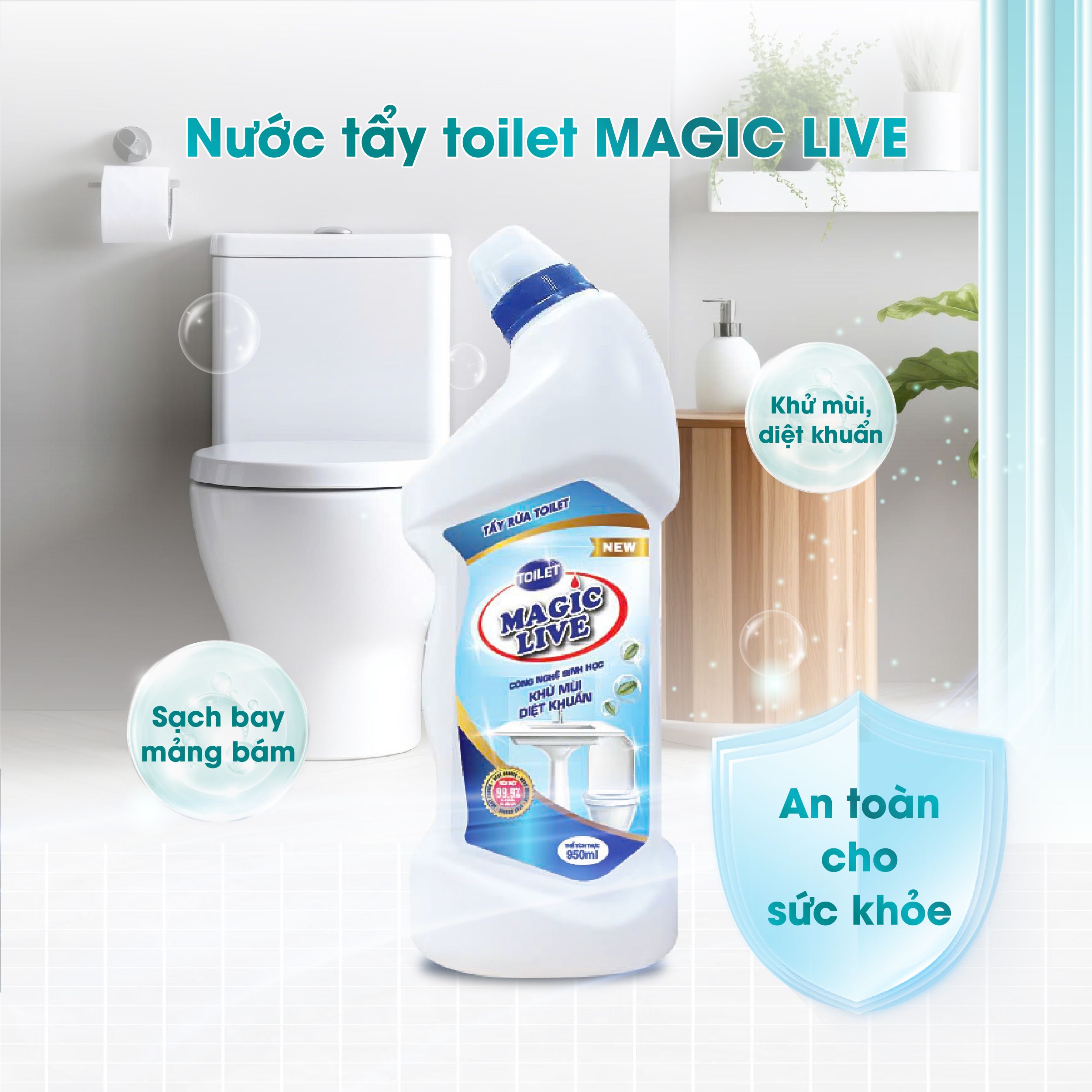 Nước tẩy rửa toilet Magic Live tẩy bồn cầu & nhà tắm diệt khuẩn 950ml MGBC111