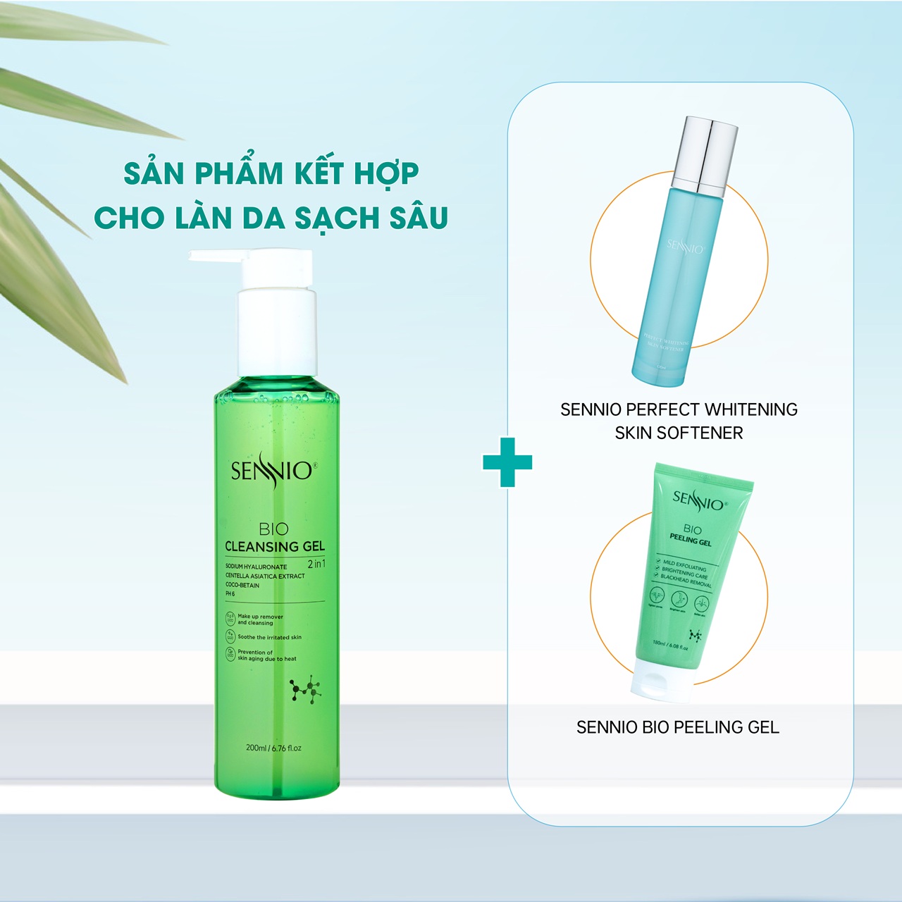 Gel tẩy trang kiêm tạo bọt rửa mặt 2in1 SENNIO Sạch sâu, sáng khoẻ da, ngừa mụn, cân bằng pH bảo vệ hàng rào da, giảm tiết dầu nhờn Dành cho da khô, nhạy cảm, da dầu SNO826