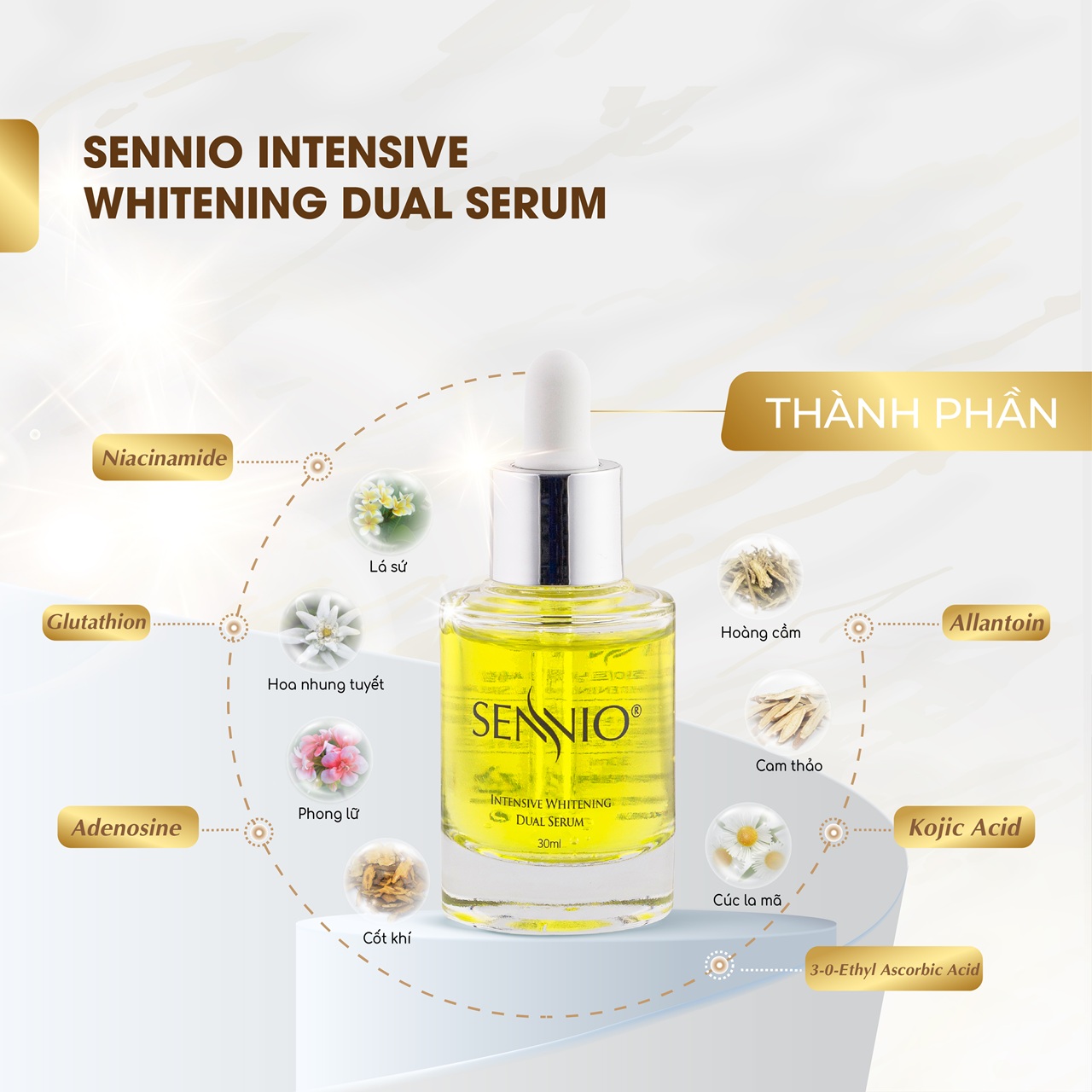 Serum dưỡng da nám Sennio Intensive Whitening Dual Serum dưỡng trắng da mặt chính hãng Hàn Quốc 30ml SNO 809