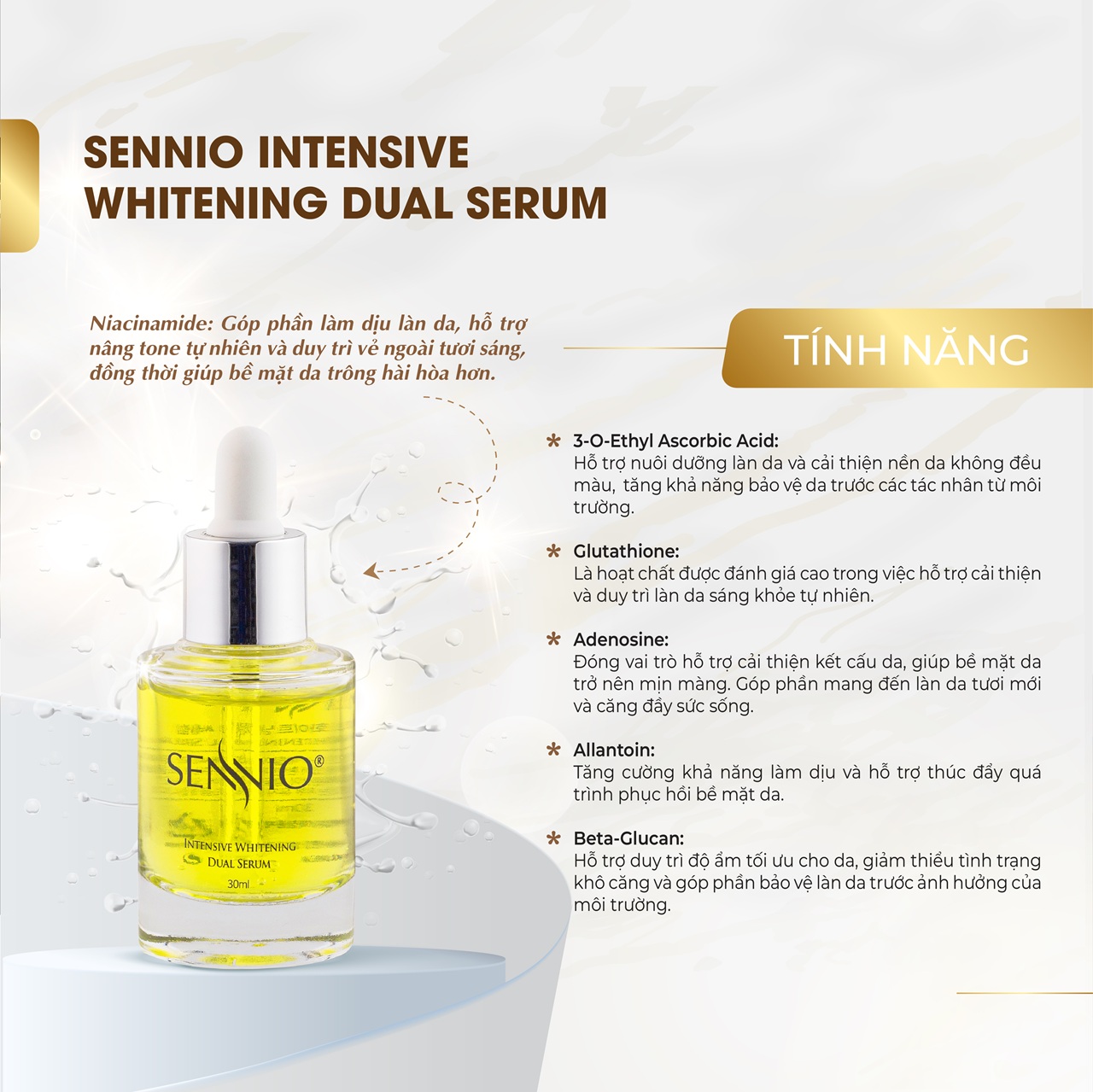 Serum dưỡng da nám Sennio Intensive Whitening Dual Serum dưỡng trắng da mặt chính hãng Hàn Quốc 30ml SNO 809
