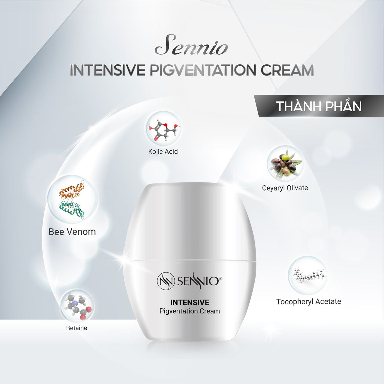 Kem đêm dưỡng trắng da mờ thâm mụn - sạm nám, chống lão hoá Sennio 30ml Intensive Pigmentation Cream SNO810