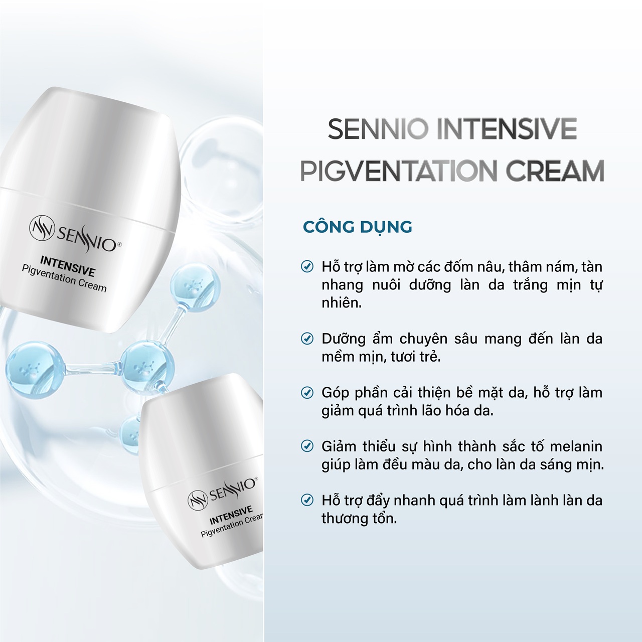 Kem đêm dưỡng trắng da mờ thâm mụn - sạm nám, chống lão hoá Sennio 30ml Intensive Pigmentation Cream SNO810