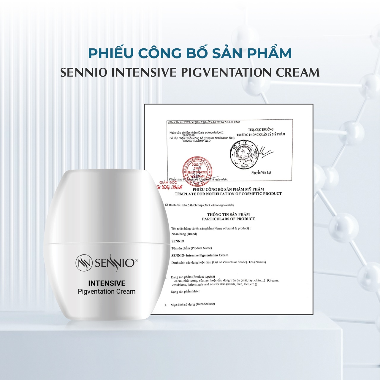 Kem đêm dưỡng trắng da mờ thâm mụn - sạm nám, chống lão hoá Sennio 30ml Intensive Pigmentation Cream SNO810