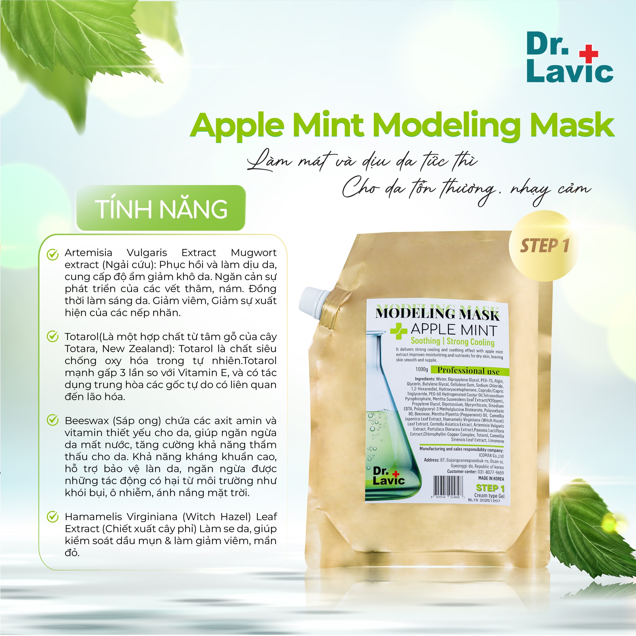 Mặt nạ làm dịu- phục hồi da thương tổn Dr.Lavic Modeling Mask Apple Mint SNO838
