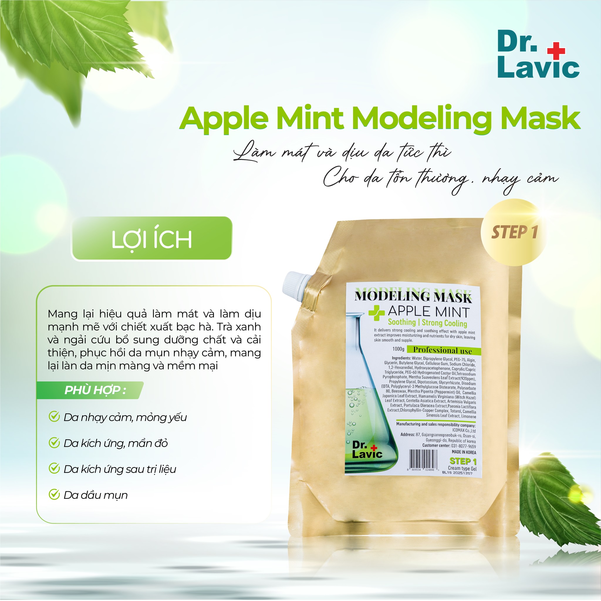 Mặt nạ làm dịu- phục hồi da thương tổn Dr.Lavic Modeling Mask Apple Mint SNO838