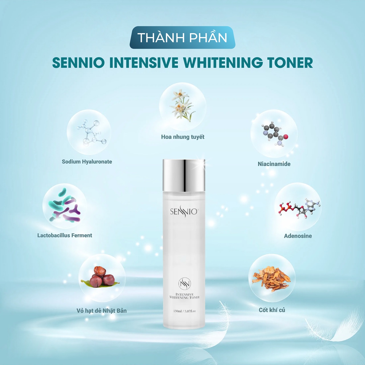Nước hoa hồng dưỡng trắng và ức chế sắc tố - Sennio Intensive Whitening Toner - SNO831