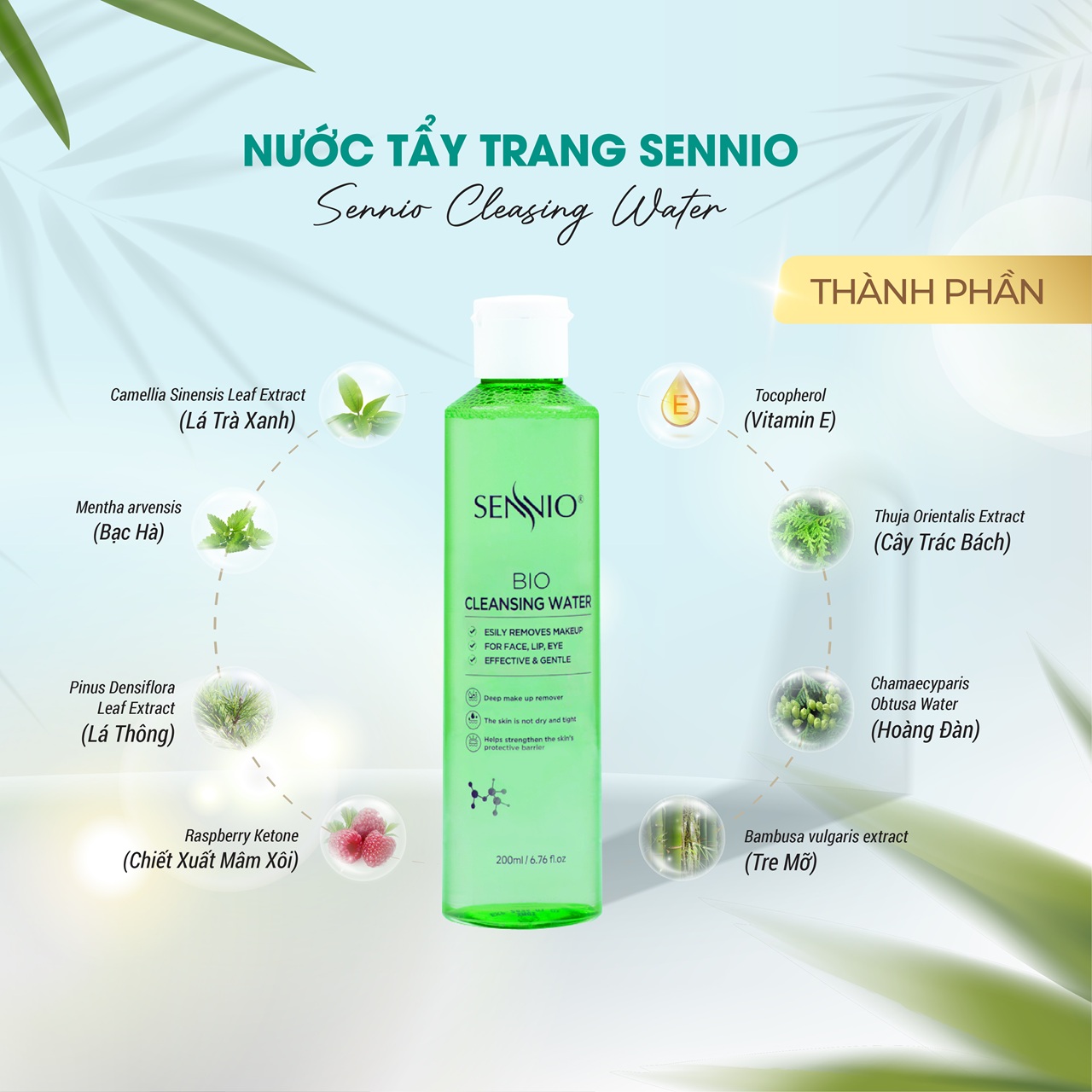 Nước tẩy trang làm sạch sâu Sennio Bio Cleansing Water 200ml SNO 836