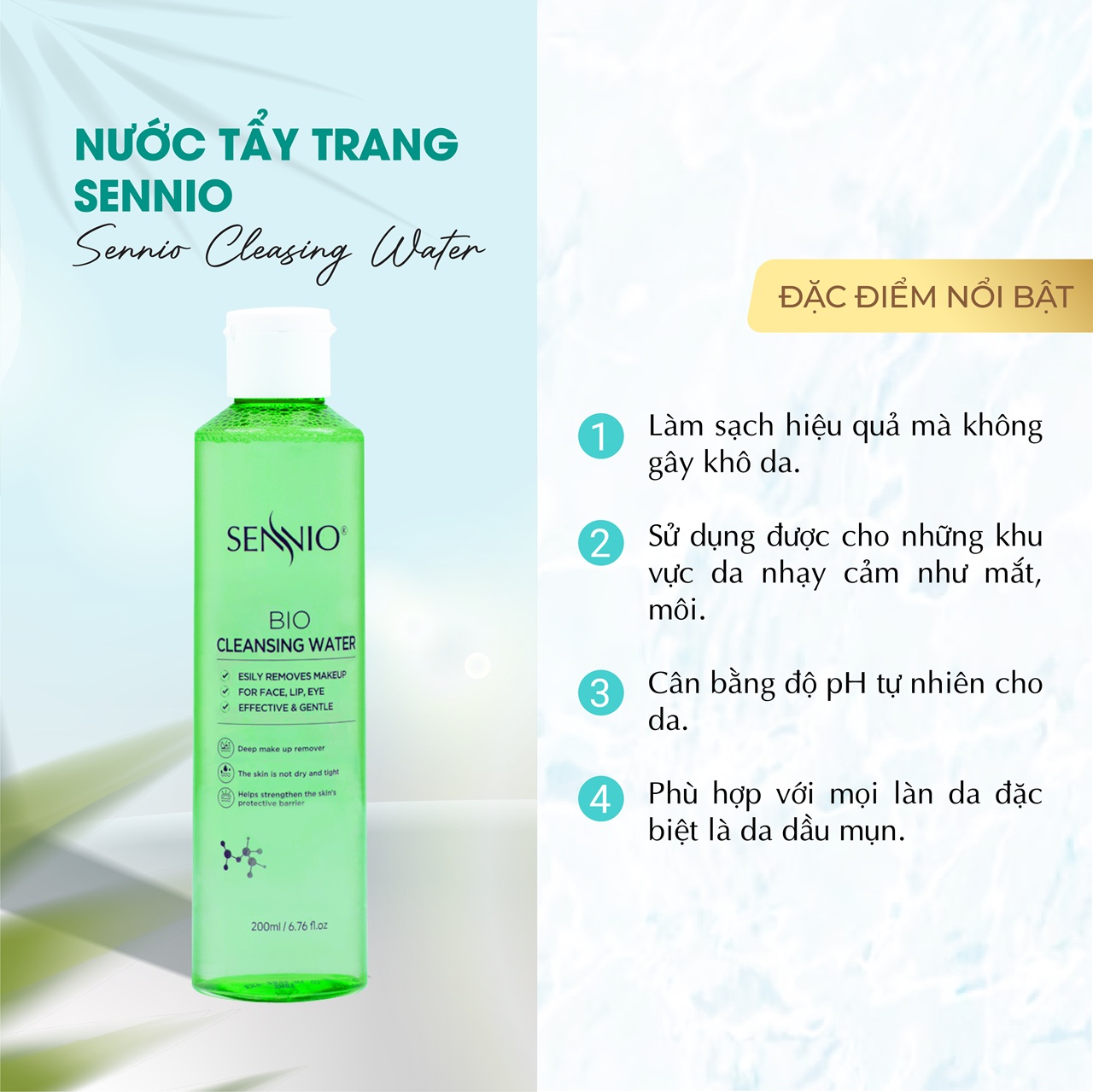 Nước tẩy trang làm sạch sâu Sennio Bio Cleansing Water 200ml SNO 836