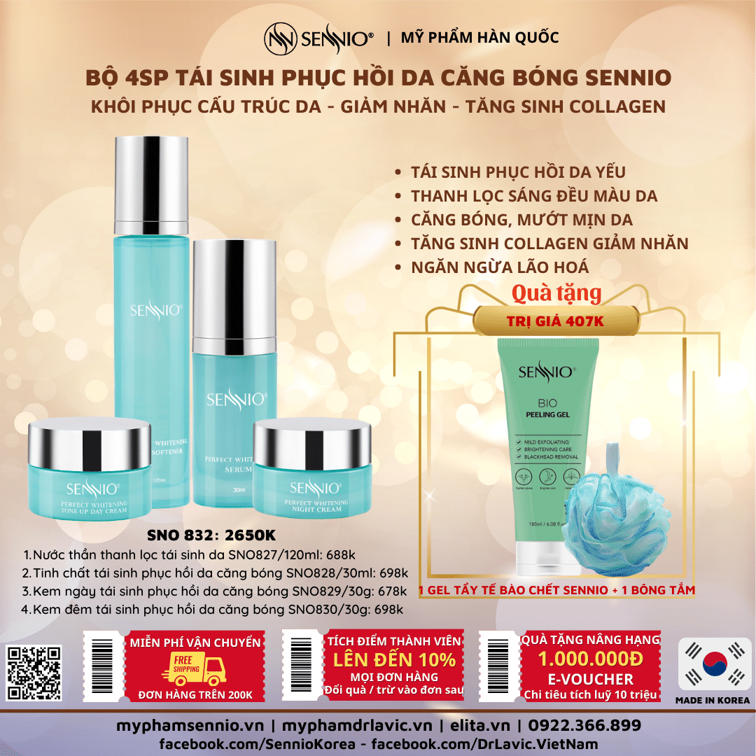 Bộ 04 SP tái sinh, phục hồi da căng bóng Sennio - SENNIO SNO 832