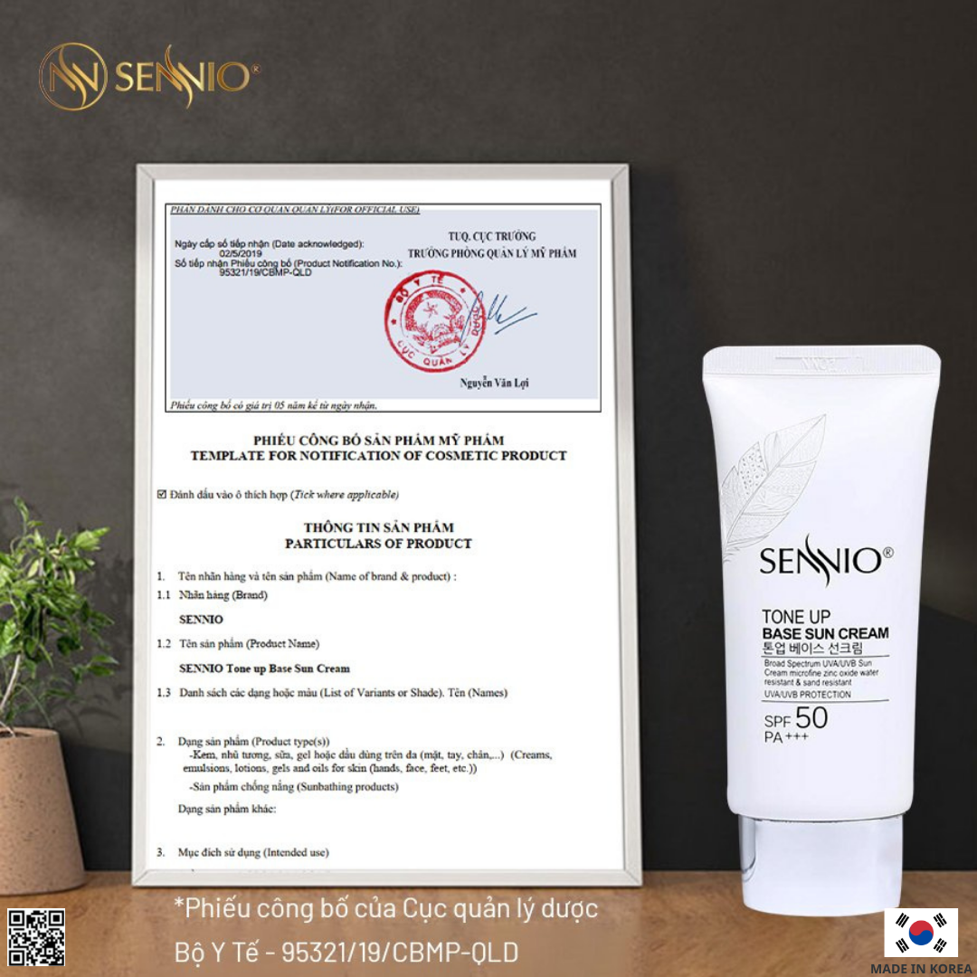KEM CHỐNG NẮNG KIỀM DẦU, NÂNG TÔNG SENNIO - Sennio Tone Up Base Sun Cream SPF50 PA+++  SENNIO SNO 802