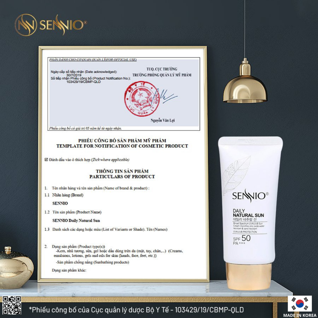KEM CHỐNG NẮNG DƯỠNG DA, KIỀM DẦU SENNIO - Sennio daily natural cream SPF50 PA+++ SENNIO SNO 803