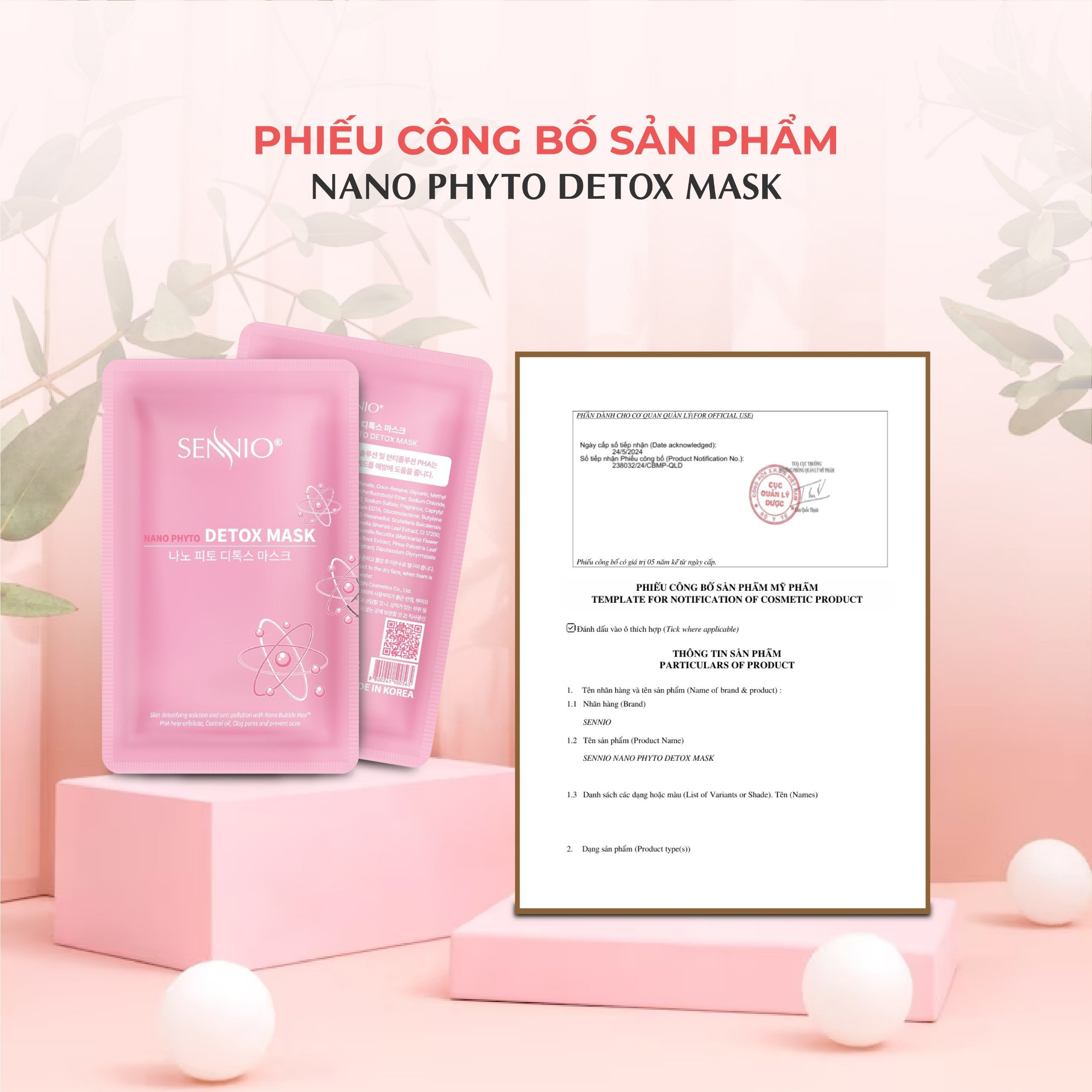 Mặt nạ sủi bọt detox da sáng da ngừa mụn, se khít chân lông Sennio Nano Phyto Detox Face 5ml SNO 846