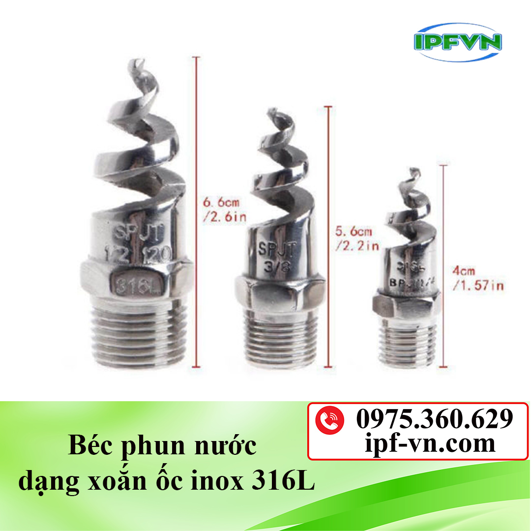 Béc phun nước dạng xoắn ốc inox 316L
