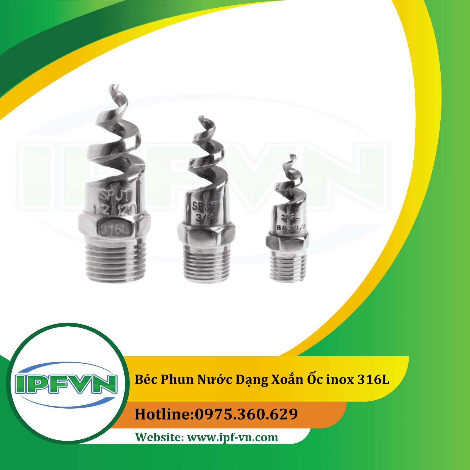 Béc phun nước dạng xoắn ốc inox 316L