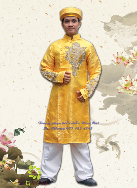 Áo dài nam hiện đại - Vàng gấm hoa kết
