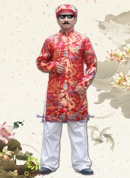 Áo dài nam hiện đại - Đỏ gấm rồng