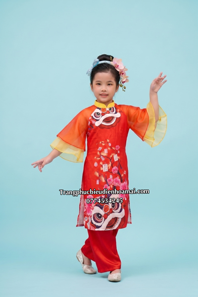 Áo dài nữ C1 - Đỏ in lân