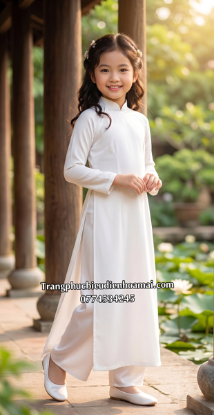 Áo dài nữ C1 - Trắng lụa trơn