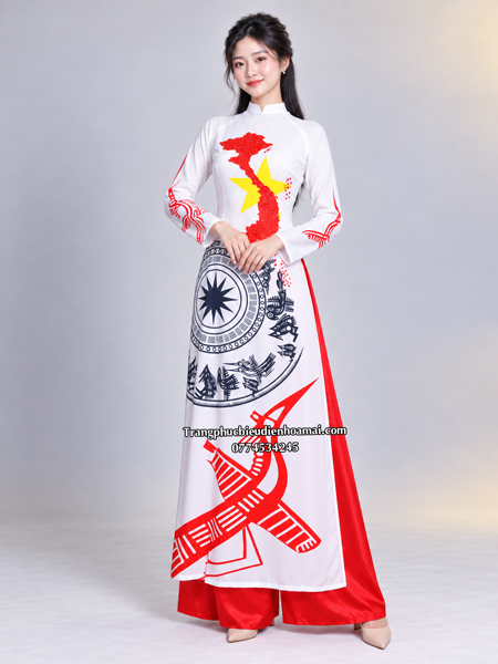 Áo dài nữ truyền thống - Trắng bản đồ Việt Nam