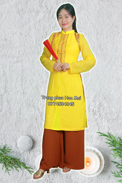 Áo dài nữ truyền thống - Vàng trống đồng