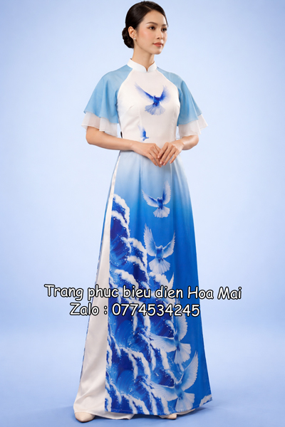 Áo dài nữ truyền thống - Xanh dương bồ câu