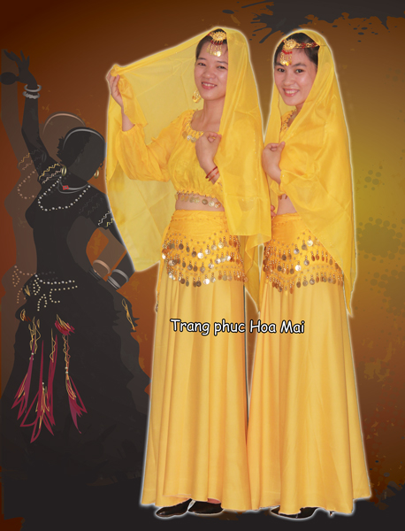 Trang phục Belly dance nữ váy - Vàng tay dài