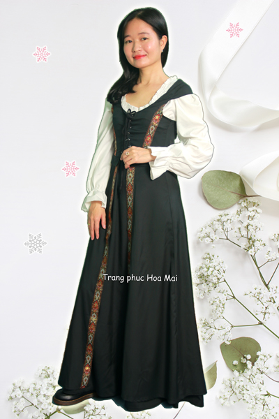 Cho thuê trang phục Châu Âu nữ cổ đại xưa ttrắng khoác đen đẹp, chất lượng