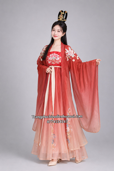 Cổ trang nữ Cao Cấp - Đỏ Thêu Hoa