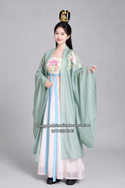 Cổ trang nữ Cao Cấp - Xanh Lá Thêu Hoa