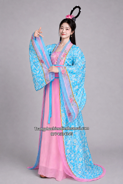 Cổ trang nữ Cao Cấp - Xanh Viền Hồng