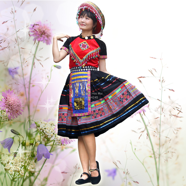 Trang phục dân tộc H\'Mông nữ đỏ - Trang phục biểu diễn Hoa Mai