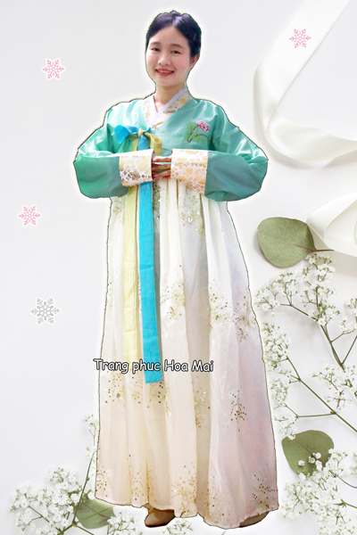 Trang phục Hanbok nữ - Xanh ngọc thêu CC