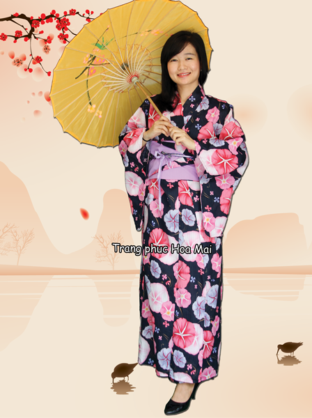 Trang phục Kimono nữ - Hồng đen