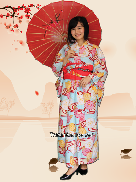 Trang phục Kimono nữ - Trắng đỏ