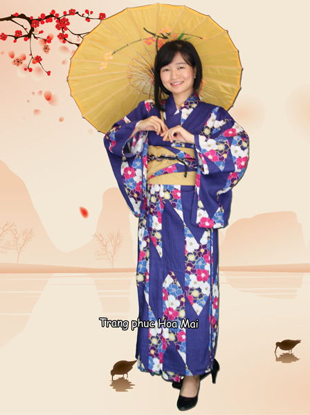 Trang phục Kimono nữ - Xanh dương hoa