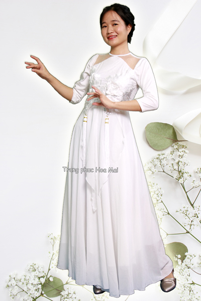 Cho thuê Váy múa trắng hoa dán - Trang phục Hoa Mai