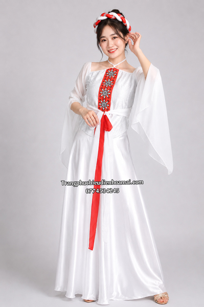 Váy yếm - Trắng viền đỏ tay lỡ