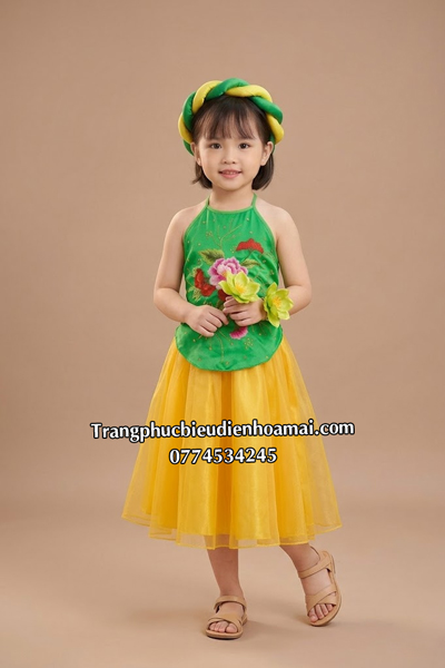Váy yếm vẽ TN - Xanh lá hoa