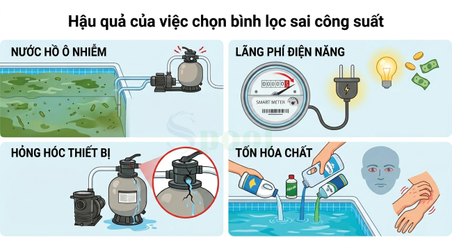 Một số hậu quả khi lựa chọn bình lọc hồ bơi sai công suất