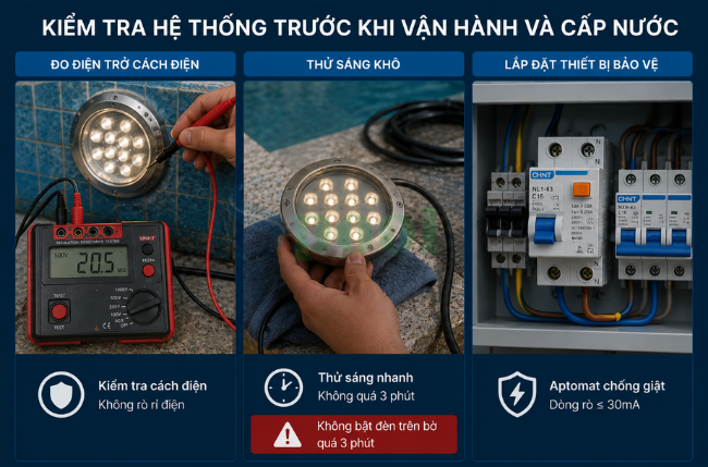 Quy trình kiểm tra hệ thống trước khi vận hành và cấp nước vào bể