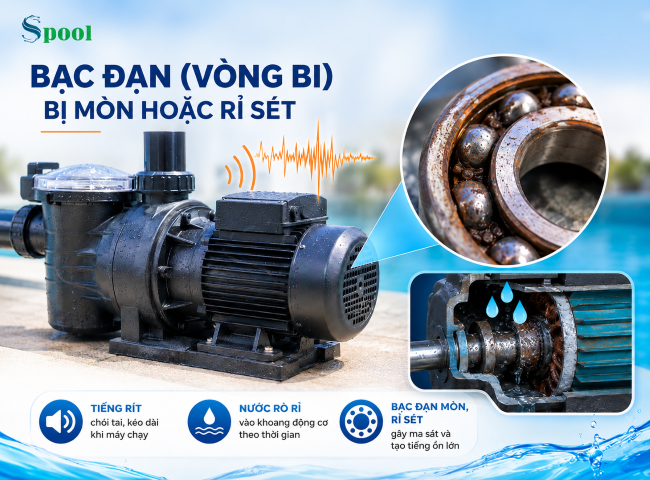 Vòng bi bị mòn hay rỉ sét là một trong những nguyên nhân khiến máy bơm phát ra tiếng rít chói tai